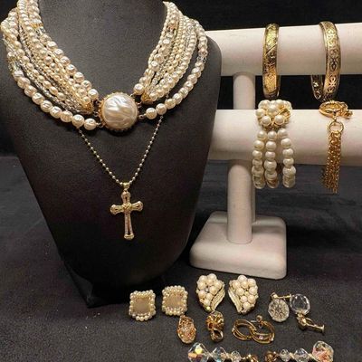Sale Photo Thumbnail #237: 12pc Gold and Pearl Gilded Matriarchs Costume Jewelry Collection