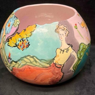 Sale Photo Thumbnail #161: Jane Bazinet (American, 20th century) Hand Signed and Painted Vase