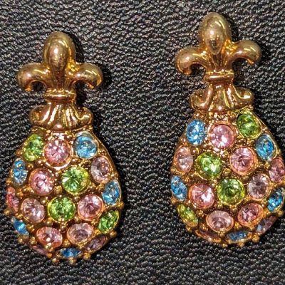 Sale Photo Thumbnail #312: Joan Rivers Gold Tone Coloful Rhinesone Earrings