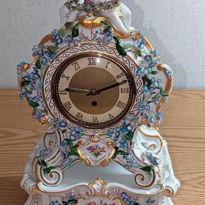 Sale Photo Thumbnail #221: F62 Vintage Meissen Mantel Porcelain Clock With Base