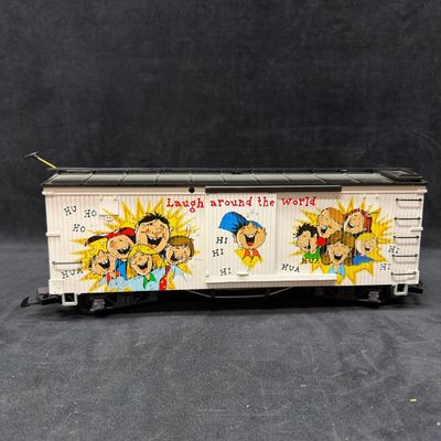 Sale Photo Thumbnail #439: LGB Laugh Around the World Sound G Scale Boxcar White
