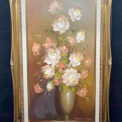 Sale Photo Thumbnail #301: Framed Original Oil On Canvas Floral By Robert Cox With Certificate Of Registration (B)