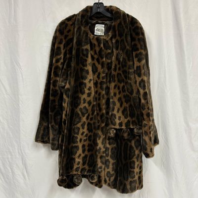 Sale Photo Thumbnail #303: Saks Fifth Avenue Leopard Print Faux Fur Coat Scarf Style Pom-Pom Trim