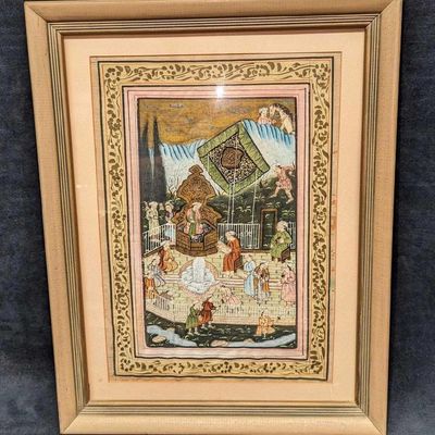 Sale Photo Thumbnail #134: Vintage Persian Style Oil Painting On Silk