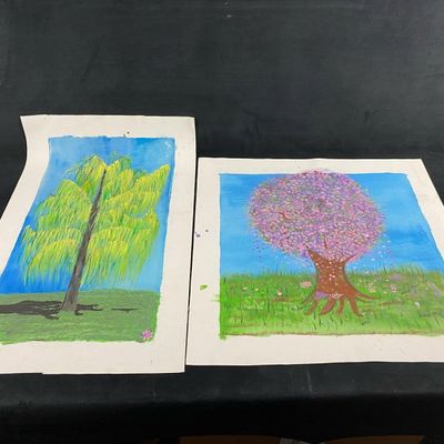 Sale Photo Thumbnail #494: Original Signed Leida Diaz Acrylic On Canvas Nature Scene Paintings Lot Of 2