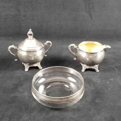 Sale Photo Thumbnail #195: Pilgrim Silver Plated Creamer and Sugar with Bowl