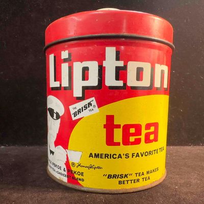 Sale Photo Thumbnail #9: Lipton Tea J.L. Clark Rockford Illinois USA Red Tin Canister Container with Lid