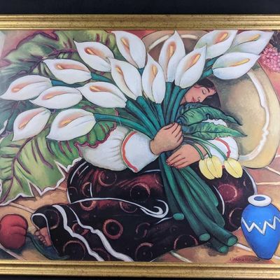 Sale Photo Thumbnail #167: L. Carter Holman Blue Vase Pomegranate Framed Print