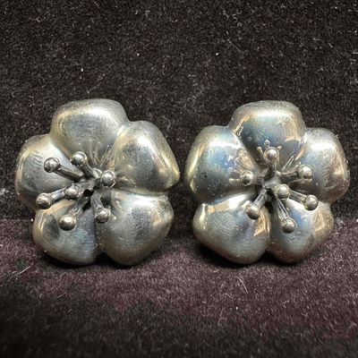 Sale Photo Thumbnail #6: Dominique Dinouart DDD 925 Mexico Hibiscus Flower Sterling Silver Earrings G38
