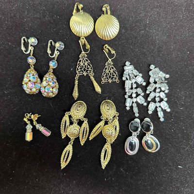 Sale Photo Thumbnail #206: Costume Jewelry Earrings Lot of Seven Pairs Assorted Styles Rhinestones Gold Tone