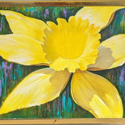 Sale Photo Thumbnail #268: Large Framed Original Acrylic On Canvas Yellow Flower