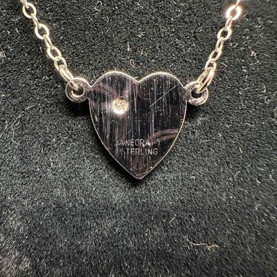 Sale Photo Thumbnail #196: Heart Shaped Pendant Inner Light Starburst Stone Setting Sterling Silver Necklace D78