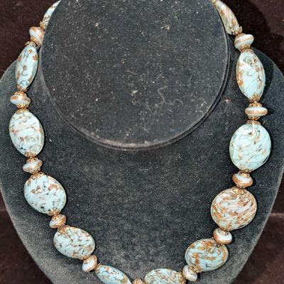 Sale Photo Thumbnail #217: Vintage Italian Murano Blue And Gold Art Glass Bead Necklace HHH