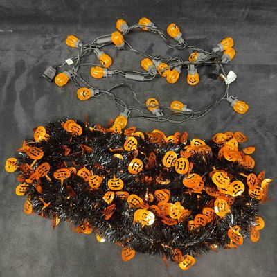Sale Photo Thumbnail #170: Pumpkin Halloween Garland and Light String Lights Decorations Orange and Black