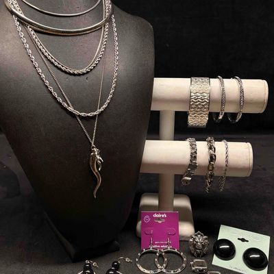 Sale Photo Thumbnail #89: 17pc Silver Toned Delicate Cornicello and Hoops Costume Jewelry Collection