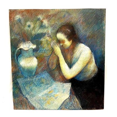 Sale Photo Thumbnail #297: Large Original Oil Pastel Drawing On Wood Board By Steve Bagnell