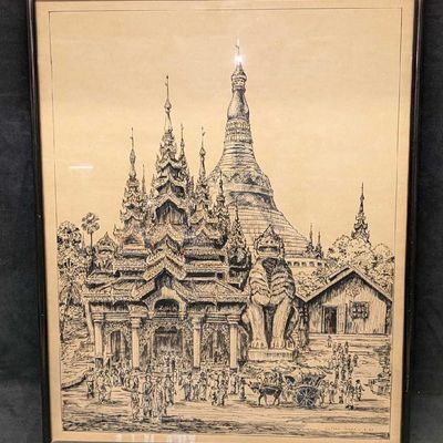 Sale Photo Thumbnail #468: Vintage Tun Shein Black Marker Burmese Temple