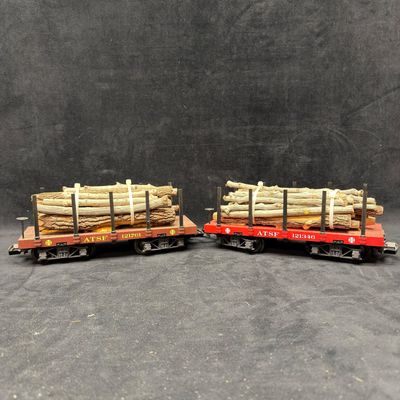 Sale Photo Thumbnail #431: Pair of LGB Santa Fe ATSF G Scale Log Cars Sticks Wood