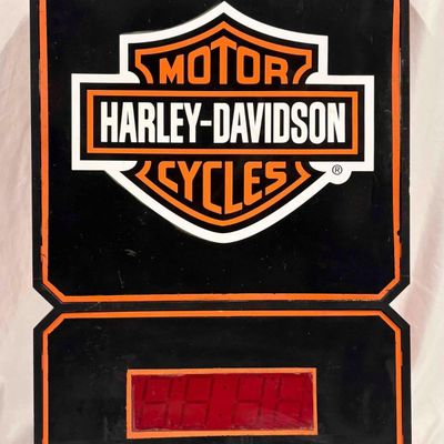 Sale Photo Thumbnail #155: Harley Davidson Lighted Sign Featuring Digital Clock with Bar and Shield Logo