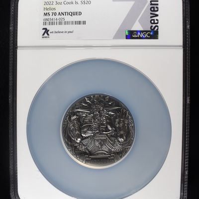Sale Photo Thumbnail #435: 2022 3 OZ $20 COOK ISLAND HELIOS NGC MS70 ANTIQUED