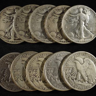 Sale Photo Thumbnail #124: (10) 90% SILVER WALKING LIBERTY HALF DOLLARS