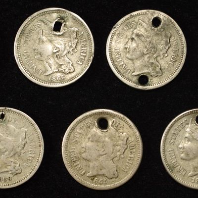 Sale Photo Thumbnail #166: (7) THREE-CENT NICKELS DAMAGED