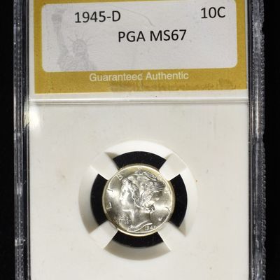Sale Photo Thumbnail #191: 1945-D MERCURY DIME PGA SUPERB GEM BU