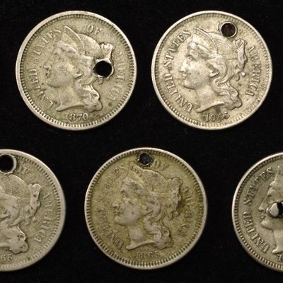 Sale Photo Thumbnail #165: (7) THREE-CENT NICKELS DAMAGED