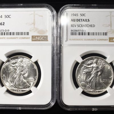 Sale Photo Thumbnail #208: 1944 & 1945 WALKING LIBERTY 50C NGC MS62-AU