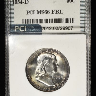 Sale Photo Thumbnail #212: 1954-D FRANKLIN HALF DOLLAR PCI SUPERB GEM BU FBL