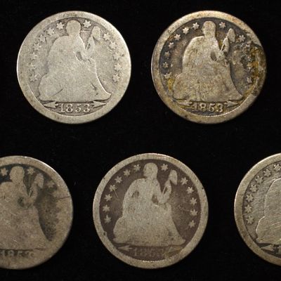 Sale Photo Thumbnail #181: (7) LIBERTY SEATED DIMES