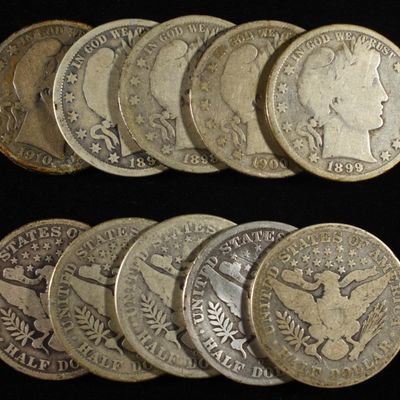 Sale Photo Thumbnail #360: (10) 90% SILVER BARBER HALF DOLLARS