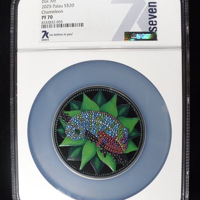Sale Photo Thumbnail #432: 2025 $20 PALAU CHAMELEON DOT ART NGC PF70