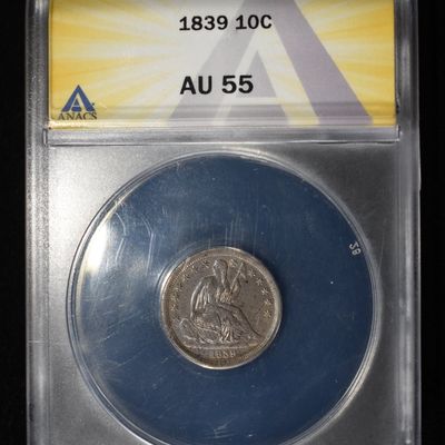 Sale Photo Thumbnail #185: 1839 LIBERTY SEATED DIME ANACS AU55