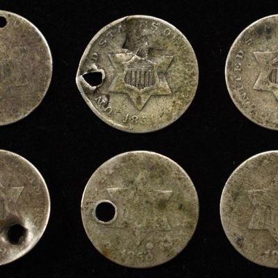 Sale Photo Thumbnail #167: (6) THREE-CENT SILVER  DAMAGED