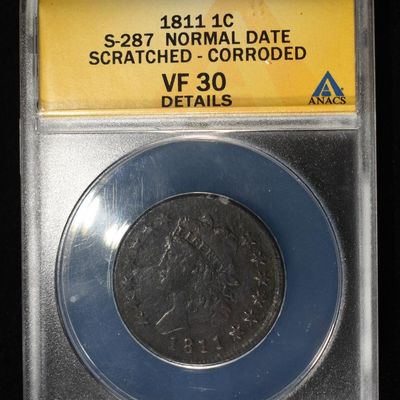 Sale Photo Thumbnail #139: 1811 CLASSIC HEAD LARGE CENT ANACS VF30 DETAILS