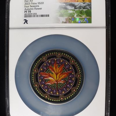 Sale Photo Thumbnail #433: 2023 $20 PALAU AUTUMN FLOWER DOT ART NGC PF70