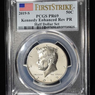 Sale Photo Thumbnail #218: 2019-S KENNEDY HALF DOLLAR PCGS REV PR69 ENHANCED