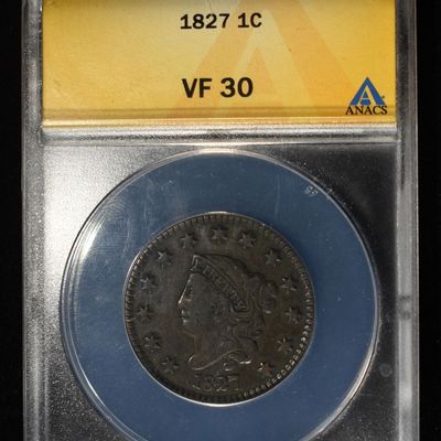 Sale Photo Thumbnail #140: 1827 CORONET HEAD LARGE CENT ANACS VF30
