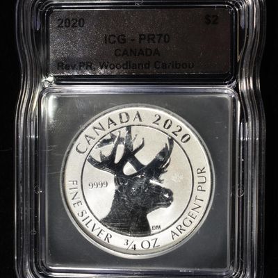 Sale Photo Thumbnail #412: 2020 CARIBOU 1 OZ 0.999 SILVER ICG PR70