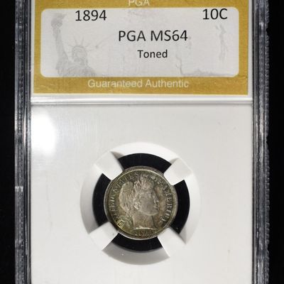 Sale Photo Thumbnail #186: 1894 BARBER DIME PGA CH/GEM BU TONED