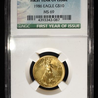 Sale Photo Thumbnail #449: 1986 1/4 OZ $10 GOLD EAGLE NGC MS-69