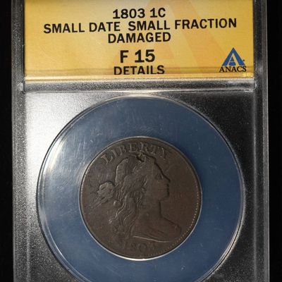 Sale Photo Thumbnail #136: 1803 DRAPED BUST LARGE CENT ANACS F15 DETAILS
