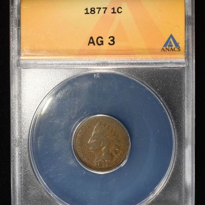 1877 INDIAN CENT AG 3 ANACS