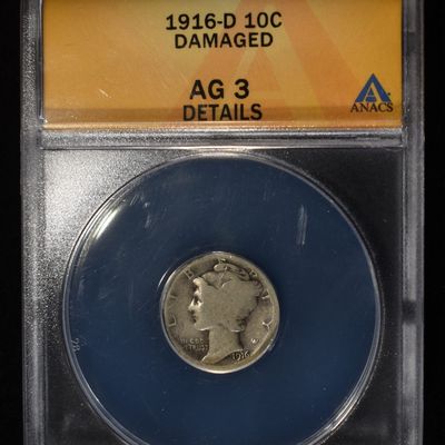 1916-D MERCURY DIME AG 3 DETAILS DAMAGED ANACS