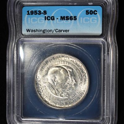 Sale Photo Thumbnail #278: 1953-S 50C COMMEM WASHINGTON/CARVER ICG MS65