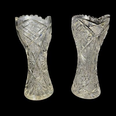 Near Pair Brilliant-Style Cut Glass Vases