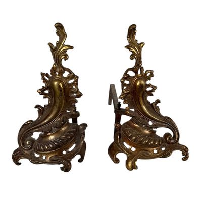Pair Rococo Revival Brass Andirons