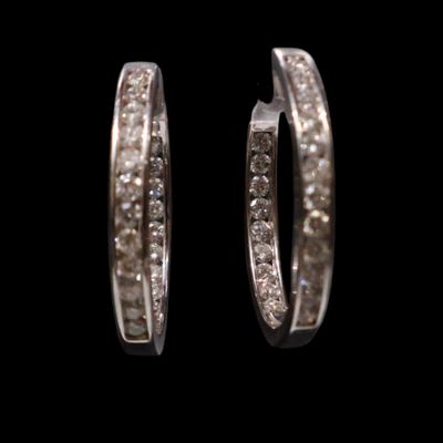 14K Gold 1.68 CTW Diamond Hoop Earrings