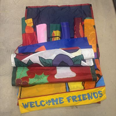 Sale Photo Thumbnail #318: An Assortment of Seasonal Appliqued and Embroidered Decorative House Flags with Storage Organizer